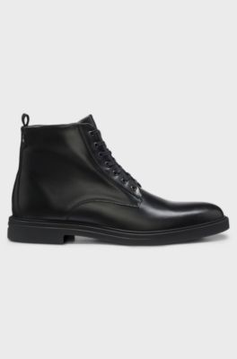 Leather lace-up boots with a side zip, Black