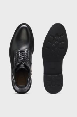 Leather lace-up boots with a side zip, Black