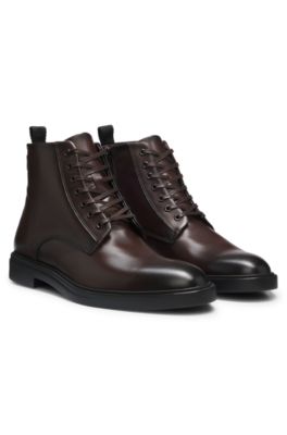 Leather lace-up boots with a side zip, Dark Brown