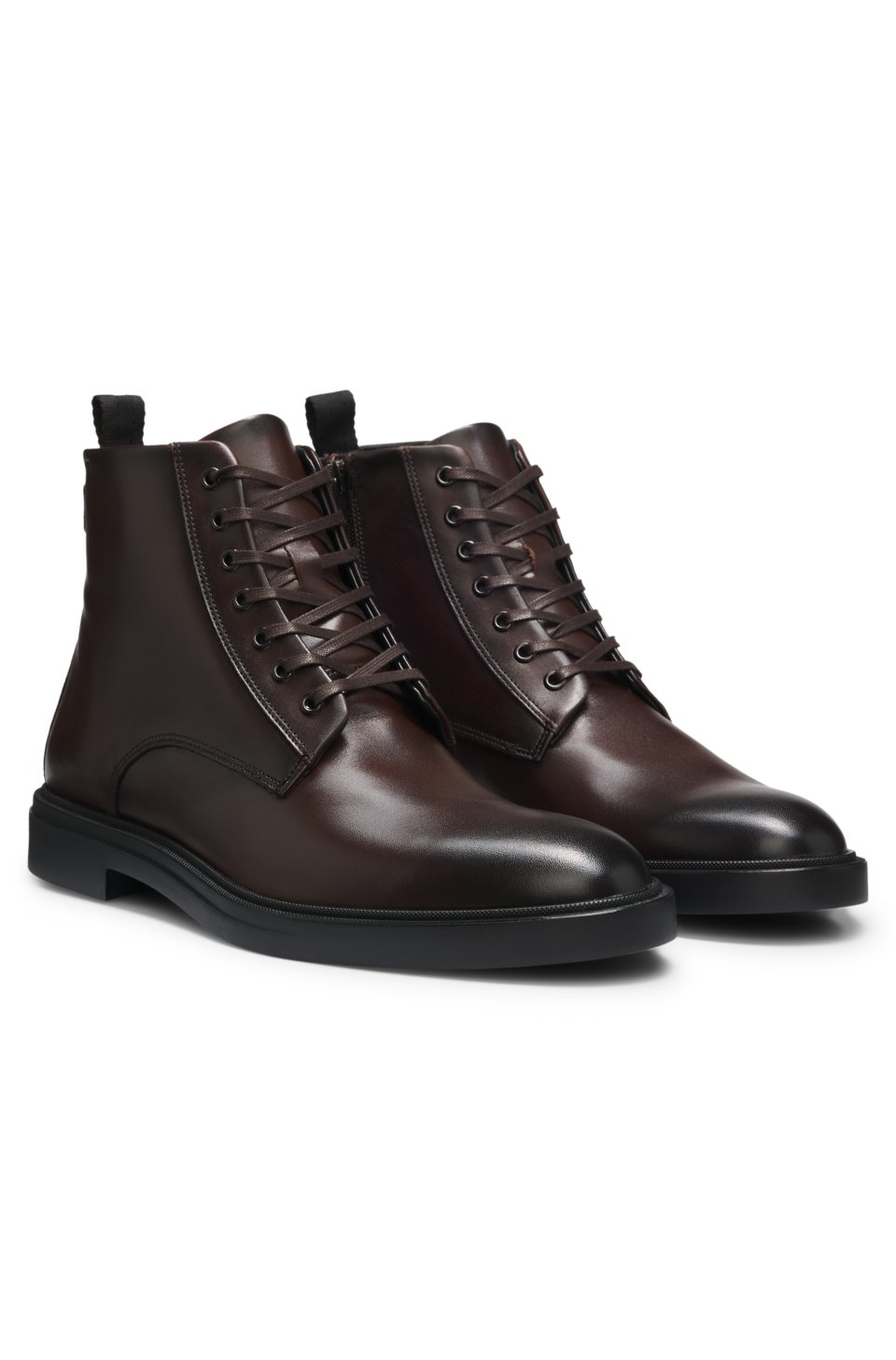 Leather lace-up boots with a side zip