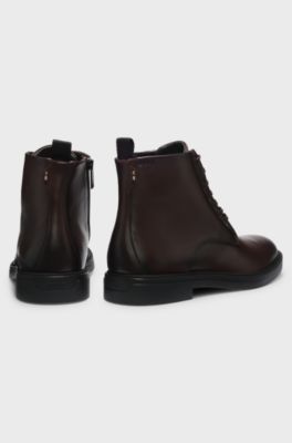 Leather lace-up boots with a side zip, Dark Brown