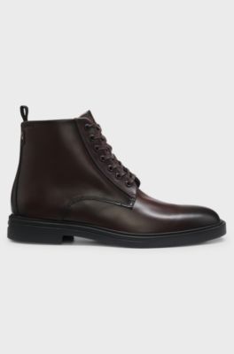 Leather lace-up boots with a side zip, Dark Brown