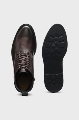 Leather lace-up boots with a side zip, Dark Brown