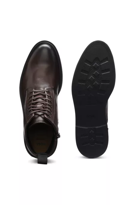 Bottines à lacets en cuir avec fermeture éclair latérale