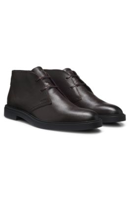 Wool-lined Chukka boots in grained leather, Dark Brown
