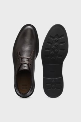 Wool-lined Chukka boots in grained leather, Dark Brown
