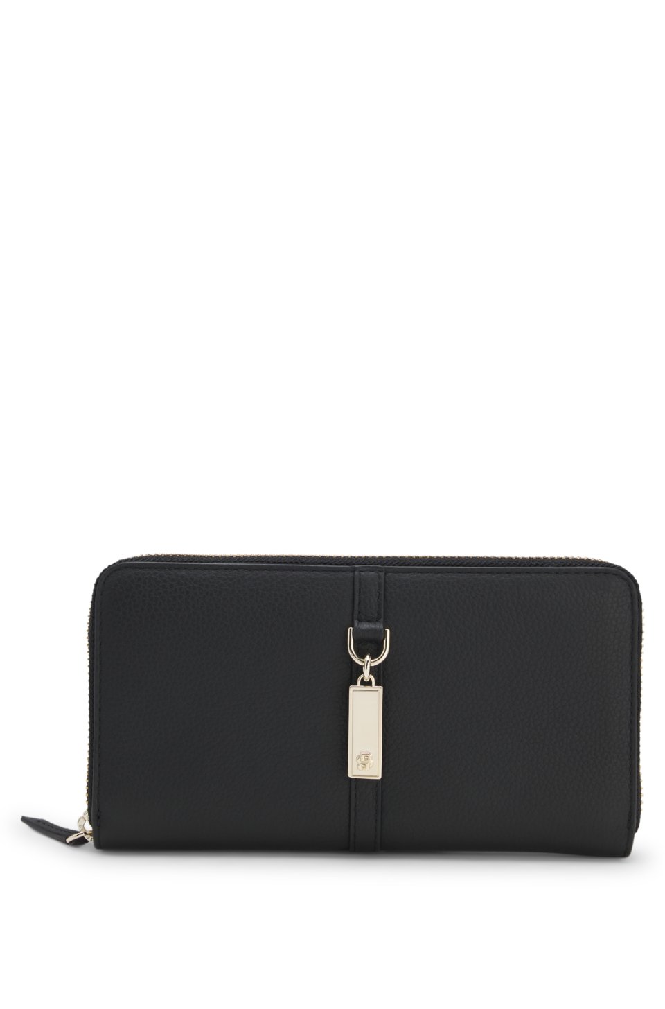 Ziparound wallet in grained leather with Double B charm