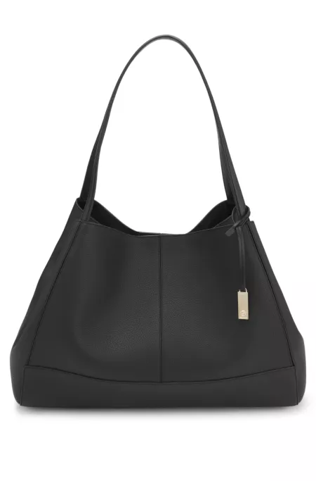 Tote bag in grained leather with detachable pouch