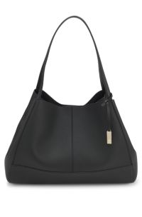 Tote bag in grained leather with detachable pouch, Black