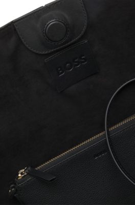 Tote bag in pelle martellata con borsellino rimovibile, Nero