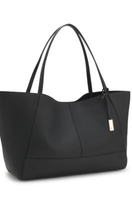 Tote bag in pelle martellata con borsellino rimovibile, Nero
