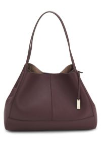 Tote bag in grained leather with detachable pouch, Bordeaux
