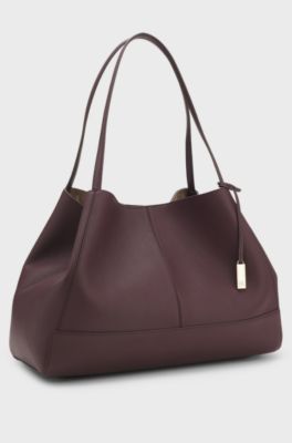 Draagtas van generfd leer met afneembare pouch, Bordeaux