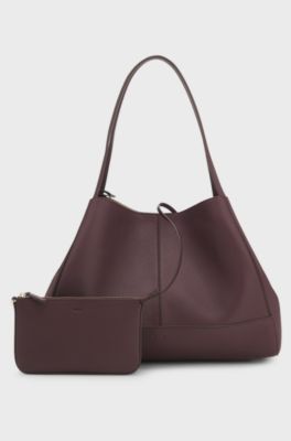 Draagtas van generfd leer met afneembare pouch, Bordeaux