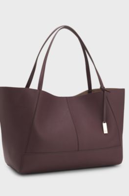 Draagtas van generfd leer met afneembare pouch, Bordeaux