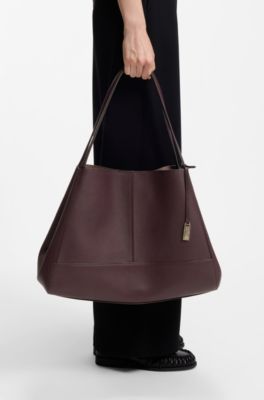 Draagtas van generfd leer met afneembare pouch, Bordeaux
