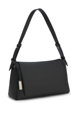 Boss Shoulder bag in grained leather with logo plate axelremsväskor dam – bild 4
