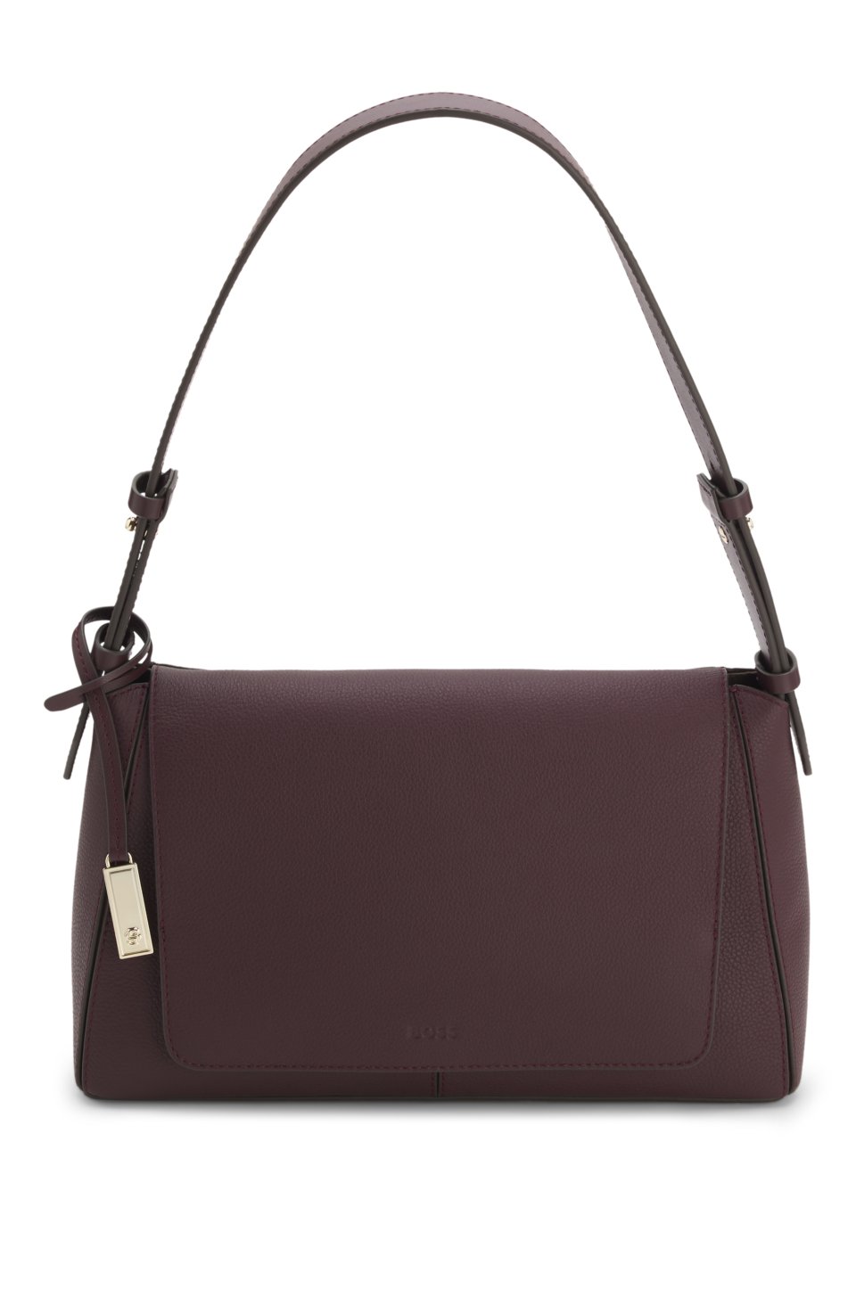 Shoulder bag in grained leather with logo plate