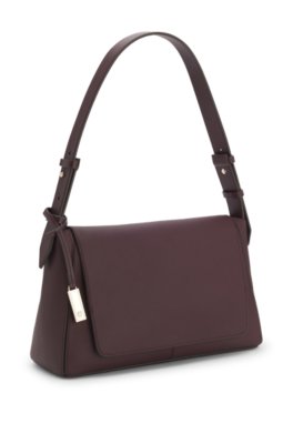Boss Shoulder bag in grained leather with logo plate axelremsväskor dam – bild 4