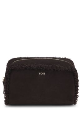 Compact pouch with gold-tone lettering logo, Dark Brown