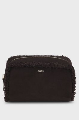 Compact pouch with gold-tone lettering logo, Dark Brown