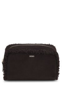 Compact pouch with gold-tone lettering logo, Dark Brown
