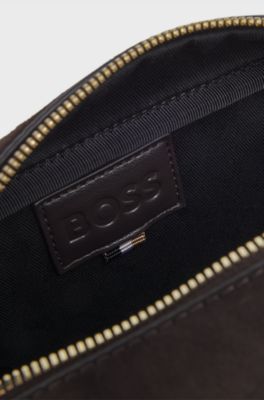 Compact pouch with gold-tone lettering logo, Dark Brown