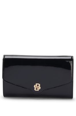 Faux-leather clutch bag with Double B monogram, Black