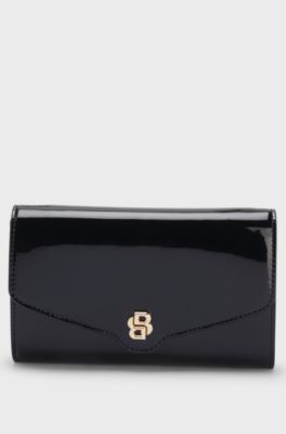 Faux-leather clutch bag with Double B monogram, Black