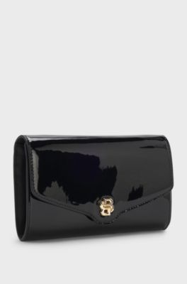 Faux-leather clutch bag with Double B monogram, Black