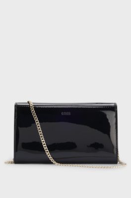 Faux-leather clutch bag with Double B monogram, Black