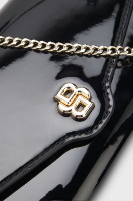 Faux-leather clutch bag with Double B monogram, Black