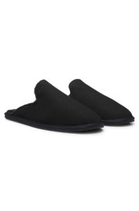 Shearling-lined slip-on slippers with logo detail, Black