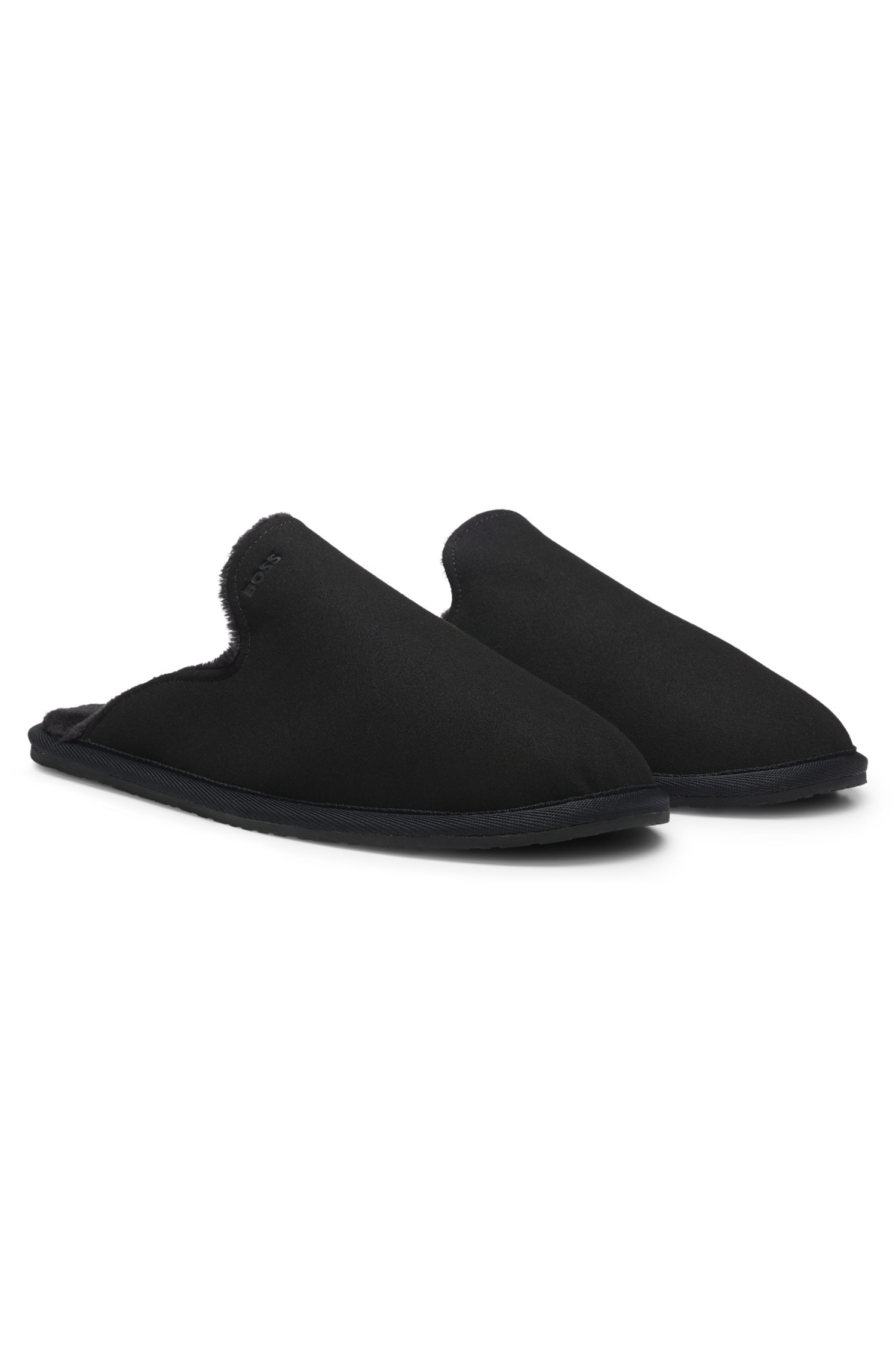 Boss Shearling-lined slippers with logo detail tofflor & clogs herr