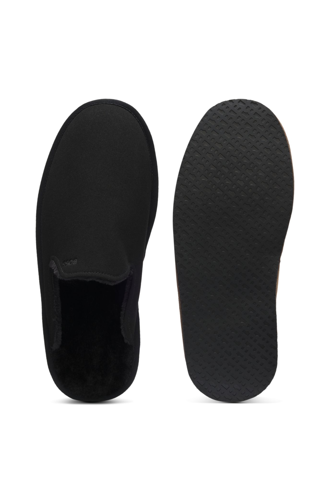 Shearling-lined slippers with logo detail, Black