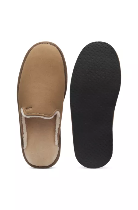 Shearling-lined slip-on slippers with logo detail
