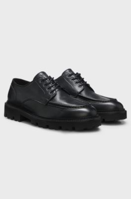 Leren derbyschoenen met een geconstrueerde profielzool, Zwart