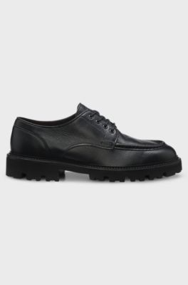 Leren derbyschoenen met een geconstrueerde profielzool, Zwart