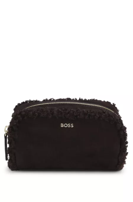 Small pouch in faux suede with gold-tone logo