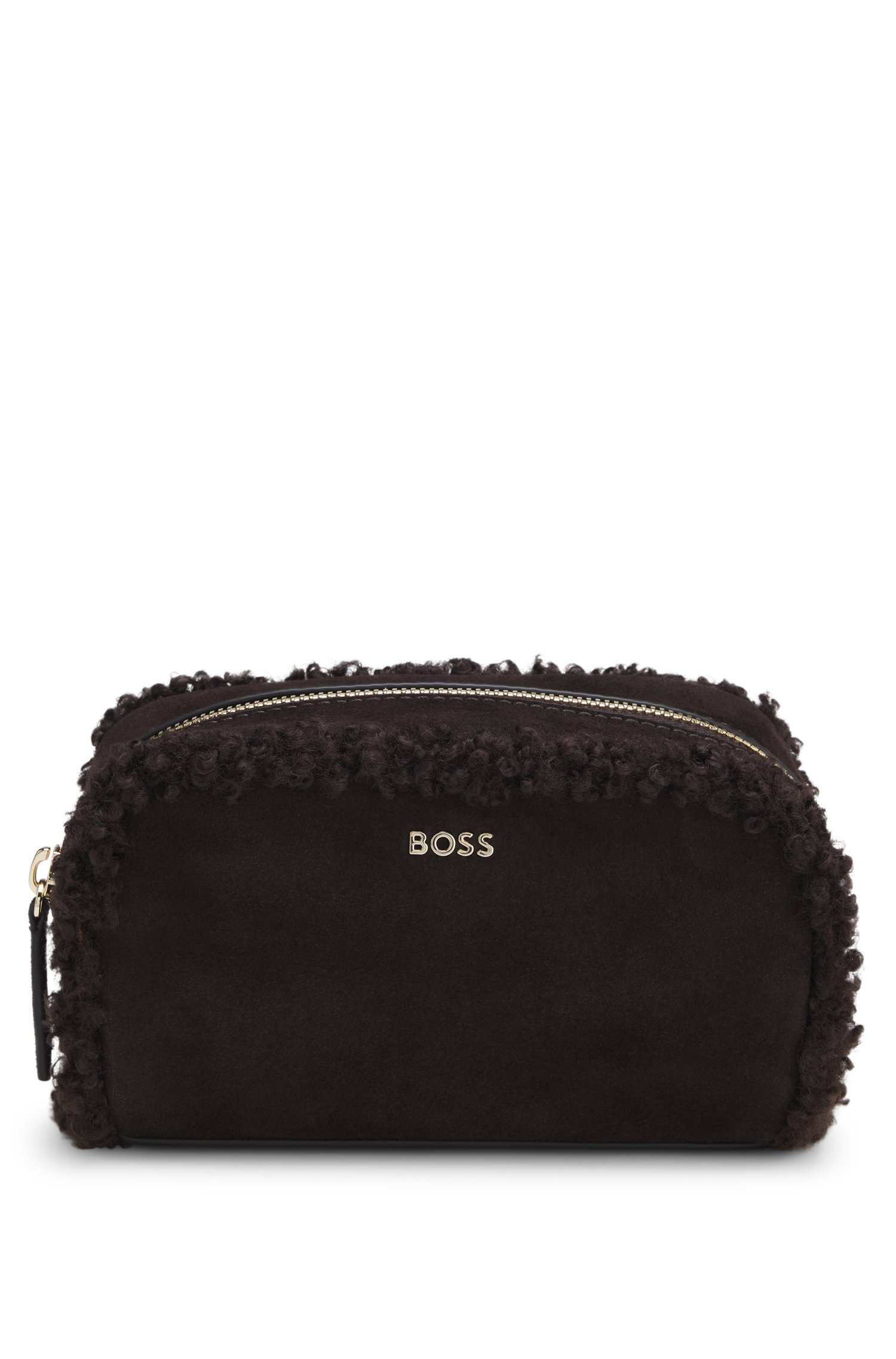 Boss Small pouch in faux suede with gold-tone logo necessärer dam