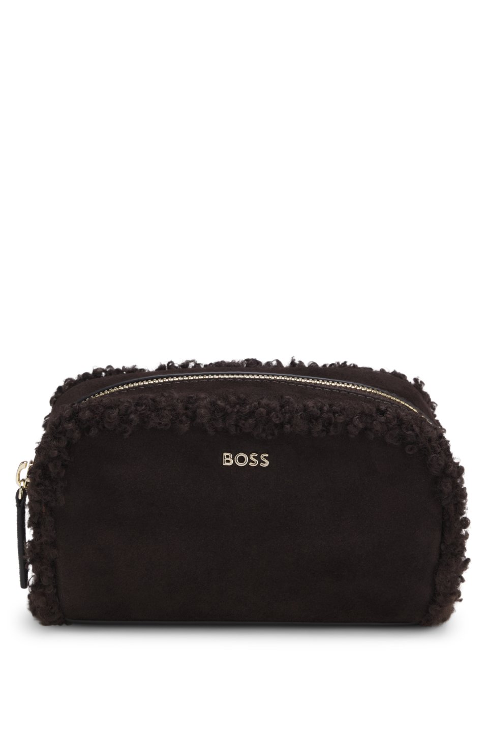 Small pouch in faux suede with gold-tone logo