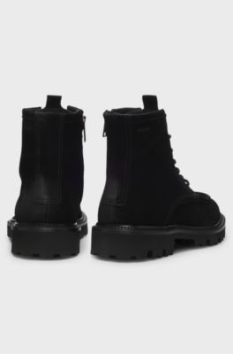 Lace-up boots in suede with side zip, Black