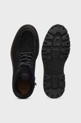 Lace-up boots in suede with side zip, Black