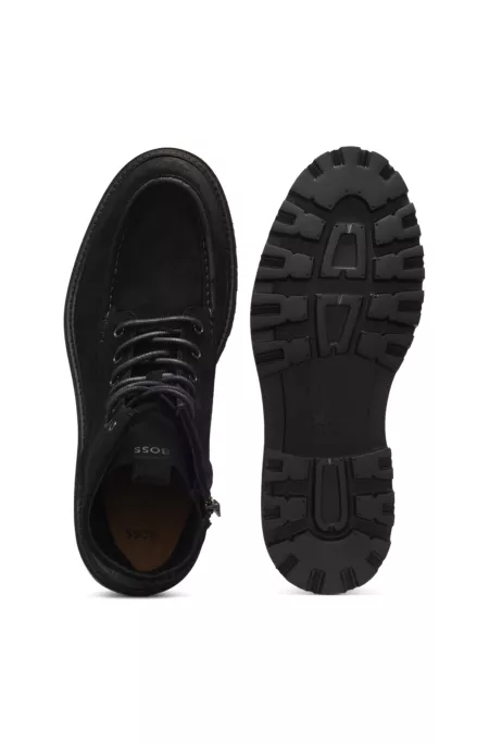 Lace-up boots in suede with side zip