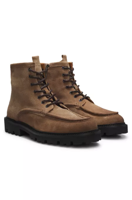 Bottines à lacets en cuir suédé avec fermeture éclair latérale