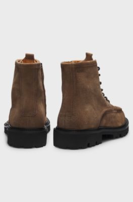 Lace-up boots in suede with side zip, Beige
