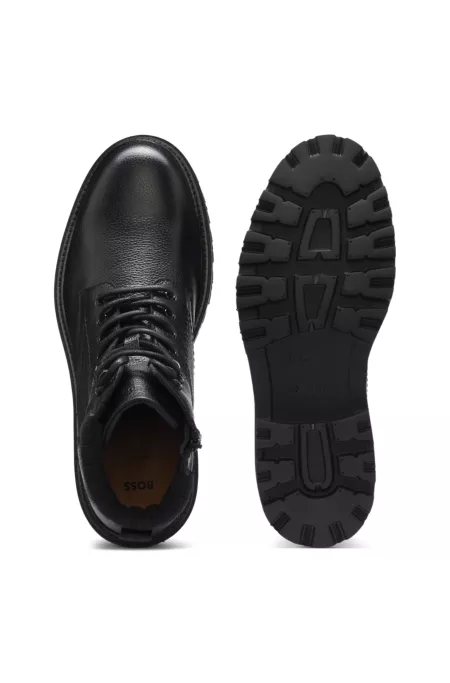 Lace-up boots in leather with padded collar