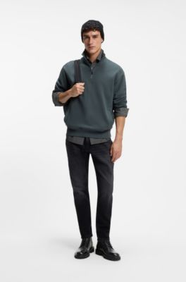 Lace-up boots in leather with padded collar, Black