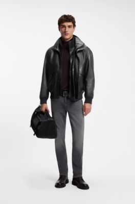 Lace-up boots in leather with padded collar, Dark Brown