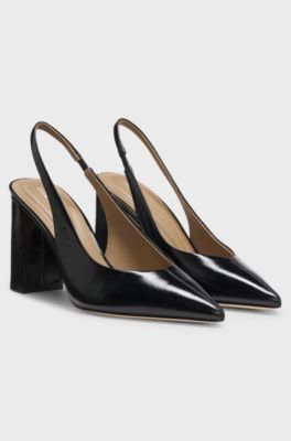 Heeled pumps in leather with slingback strap, Black